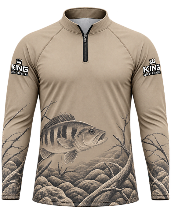 CAMISETA DE PESCA KING BRASIL COM PROTEÇÃO UV 50+ - TUCUNARÉ AREIA - KD00769