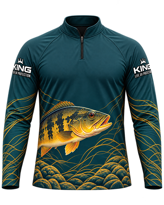 CAMISETA DE PESCA KING BRASIL COM PROTEÇÃO UV 50+ TUCUNARÉ PETRÓLEO - KD00770
