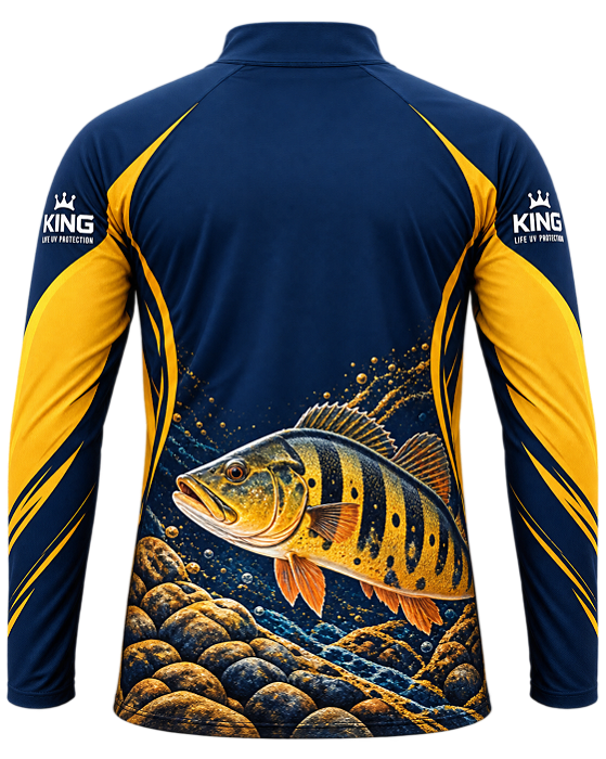 CAMISETA DE PESCA KING BRASIL COM PROTEÇÃO UV 50+ - TUCUNARÉ OURO DAS ÁGUAS - KD00776