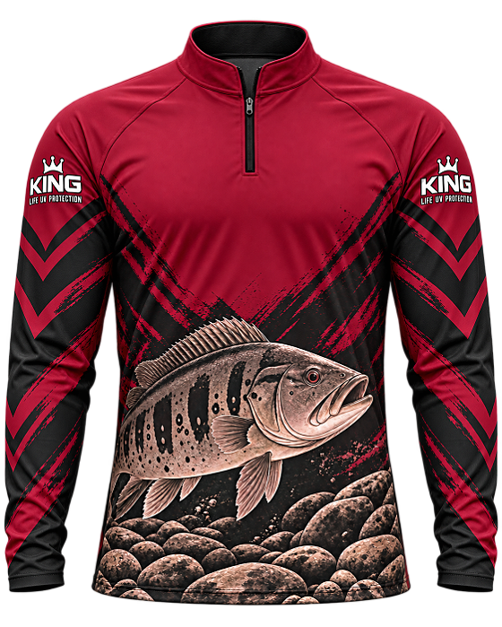 CAMISETA DE PESCA KING BRASIL COM PROTEÇÃO UV 50 - TUCUNARÉ BORDÔ INTENSO - KD00778