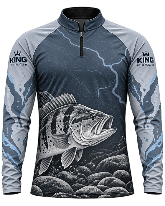 CAMISETA DE PESCA KING BRASIL COM PROTEÇÃO UV 50+- TUCUNARÉ MAPAS DO RIO - KD00779