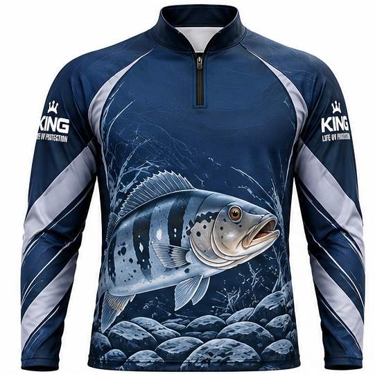 CAMISETA DE PESCA TUCUNARÉ GRAFITE AZUL UV 50+ | KING BRASIL – KD00785