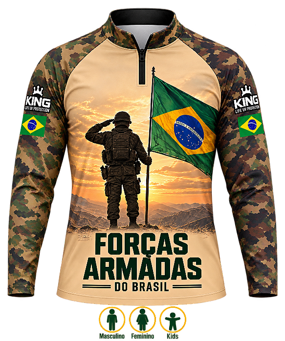 CAMISETA CAMUFLADA FORÇAS ARMADAS DO BRASIL UV 50+ | KING - KD01079