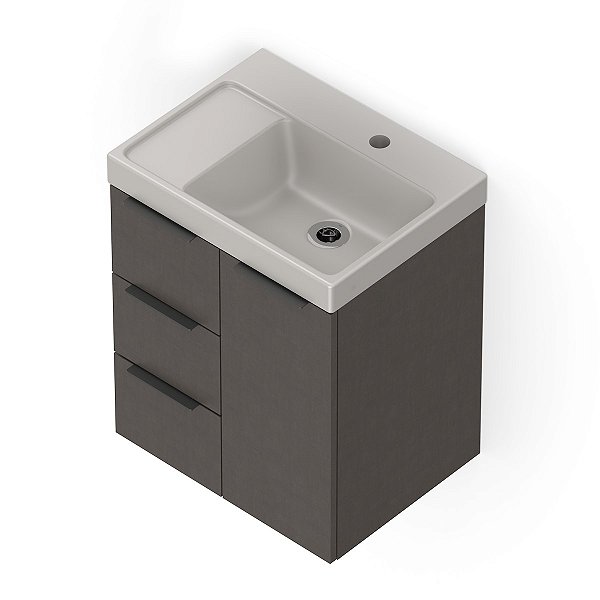 Kit Arenal Gabinete Gaveta E Porta 60X38, Plata Com Cuba Matte Black - B851435340