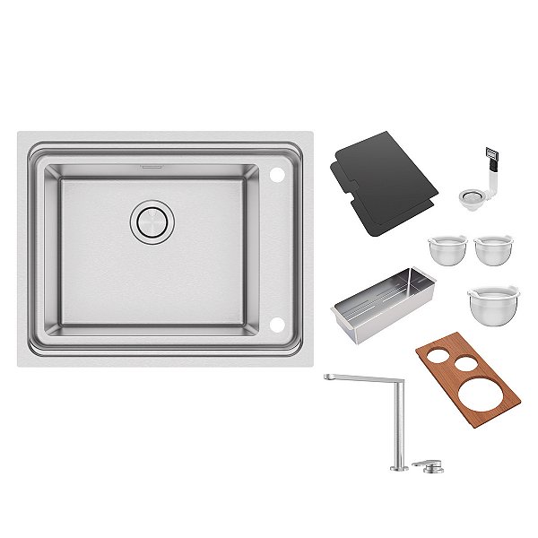 Cuba De Sobrepor Tramontina Design Collection Workstation Quadrum Deep 50 Em Aço Inox Com Acessórios