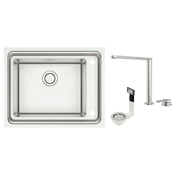 Cuba De Sobrepor Tramontina Design Collection Workstation Quadrum Deep 50 Em Aço Inox Com Válvula Ø 4 1/2" Com Escape E Monocomando Hidden