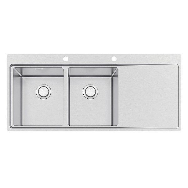 Cuba De Sobrepor Tramontina Design Collection Smooth 2C 34 Ex Em Aço Inox Com Acabamento Acetinado 116X52 Cm Com 2 Cubas