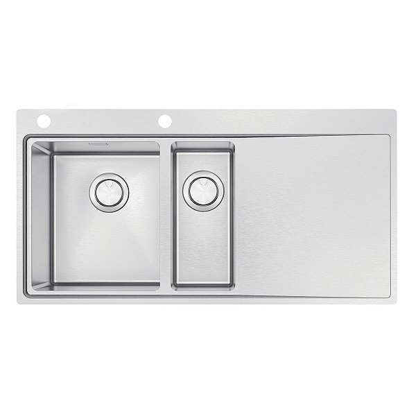 Cuba De Sobrepor Tramontina Design Collection Smooth 1.5C 34 Ex Em Aço Inox Com Acabamento Acetinado 100X52 Cm Com 2 Cubas