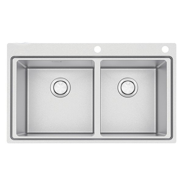 Cuba De Sobrepor Tramontina Design Collection Smooth 2C 40 Em Aço Inox Com Acabamento Acetinado 86X52 Cm Com 2 Cubas