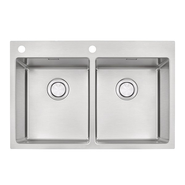 Cuba De Sobrepor Tramontina Design Collection Quadrum Flush Em Aço Inox Com Acabamento Acetinado 77X51 Cm Com 2 Cubas