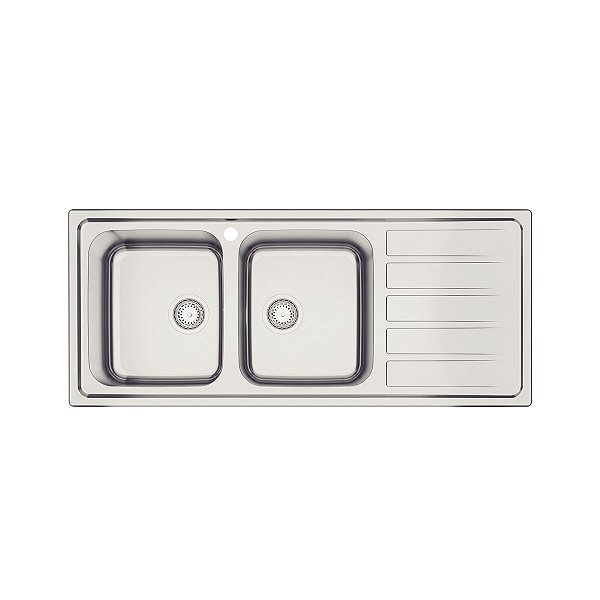 Cuba De Sobrepor Tramontina Marea Deep 2C 34 Plus Em Aço Inox Com Acabamento Escovado 116 X 50 Cm Com Válvula E Furo Para Torneira