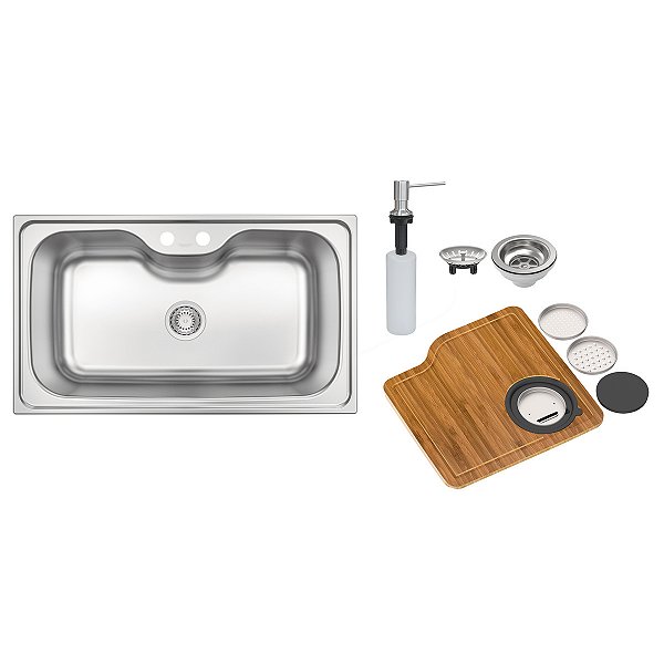 Cuba De Sobrepor Tramontina Morgana 60 Fx Em Aço Inox Com Dosador De Sabão Tábua E Bowl Ralador