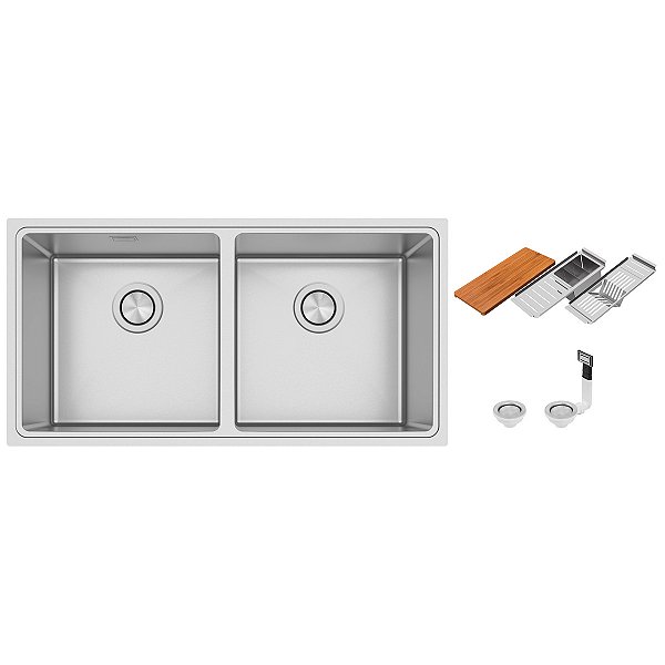 Cuba Tramontina Design Collection Quadrum 2C 40 Em Aço Inox Com Acabamento Acetinado + Acessórios