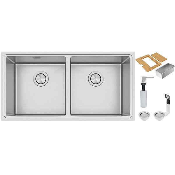 Cuba Tramontina Design Collection Quadrum 2C 40 Em Aço Inox Com Acabamento Acetinado + Acessórios
