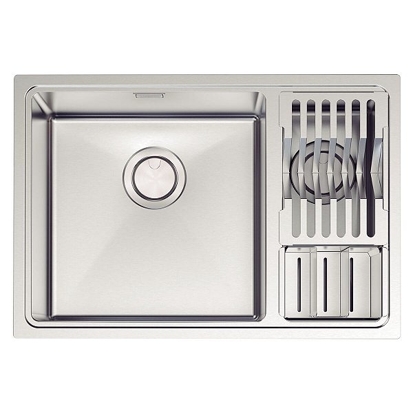 Cuba Tramontina Design Collection Quadrum Em Aço Inox Com Acabamento Acetinado 66X46 Com 2 Cubas E Escorredor De Pratos E Escorredor De Talheres