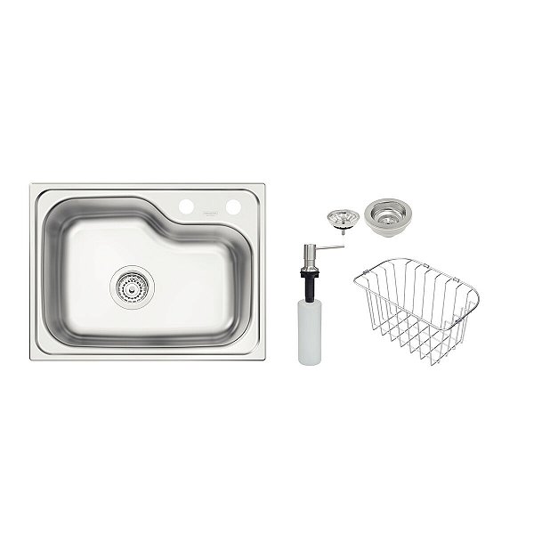 Cuba Tramontina Morgana Compact 48 Fx Em Aço Inox + Válvula, Cesta Aramada E Dosador De Sabão