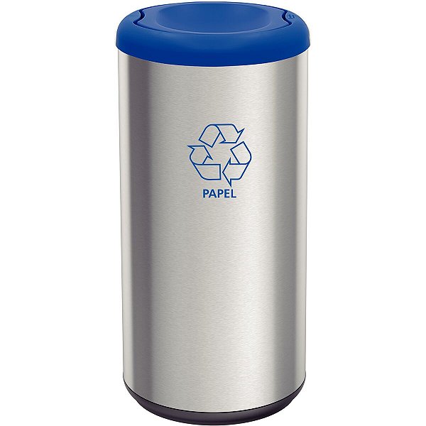 Lixeira Inox Tramontina Piemonte Com Acabamento Acetinado E Tampa Basculante Azul Em Polipropileno 40 L