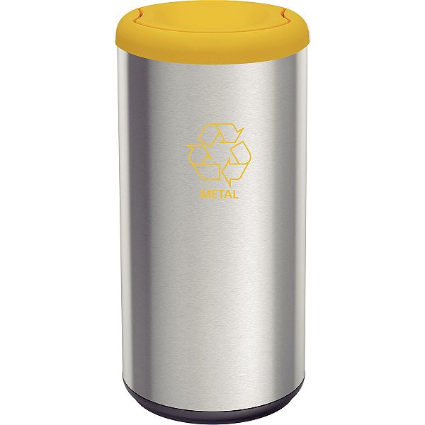Lixeira Inox Tramontina Piemonte Com Acabamento Acetinado E Tampa Basculante Amarela Em Polipropileno 40 L