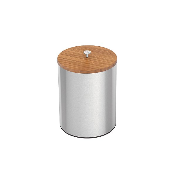 Lixeira Inox Tramontina Útil Com Tampa De Bambu E Acabamento Acetinado 5 L
