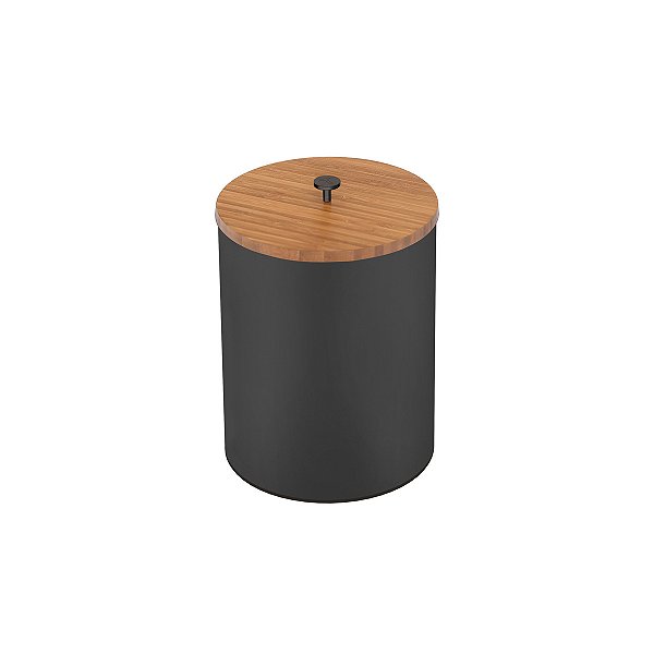 Lixeira Inox Tramontina Útil Black Matte Com Tampa De Bambu E Acabamento Acetinado 5 L