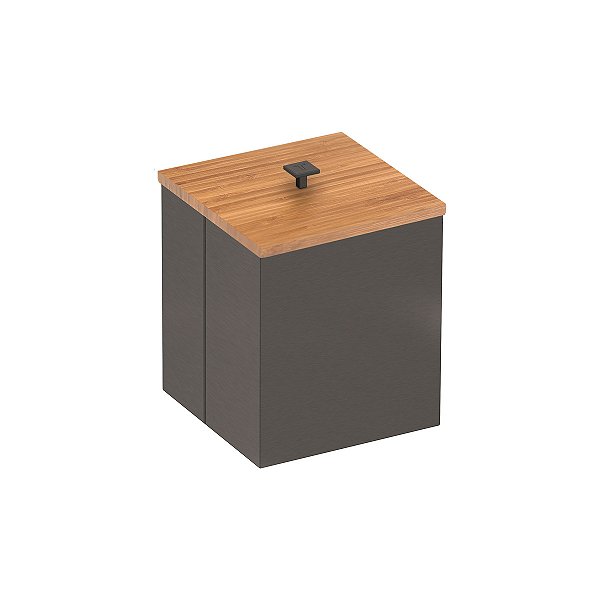 Lixeira Inox Luz Black Matte Com Tampa De Bambu Tramontina Com Acabamento Acetinado 4,5 L