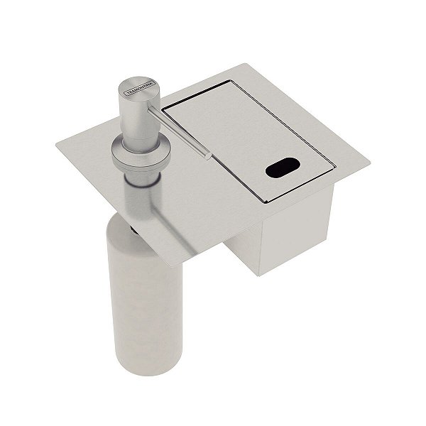 Porta Esponja De Embutir Tramontina Com Tampa E Dosador De Sabão Líquido Em Aço Inox