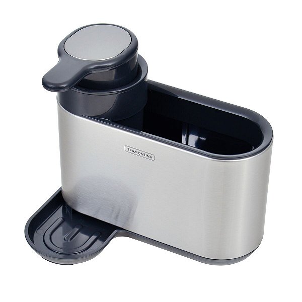 Suporte De Esponja Com Dosador De Sabão Tramontina Em Plástico Abs E Aço Inox