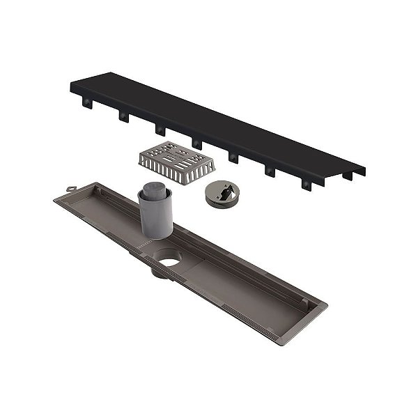 Elleve - Ralo Linear Versatile 50Cm Saida Central Inox Grafite - 8929