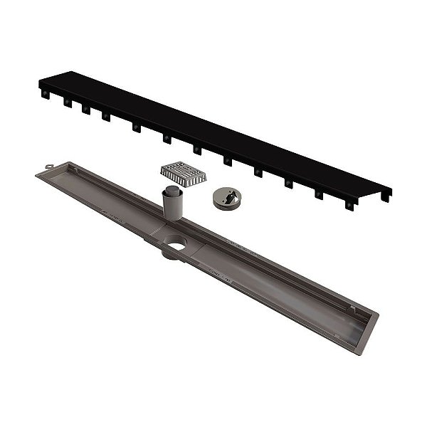 Elleve - Ralo Linear Versatile 75Cm Saida Central Inox Black Matte - 8934