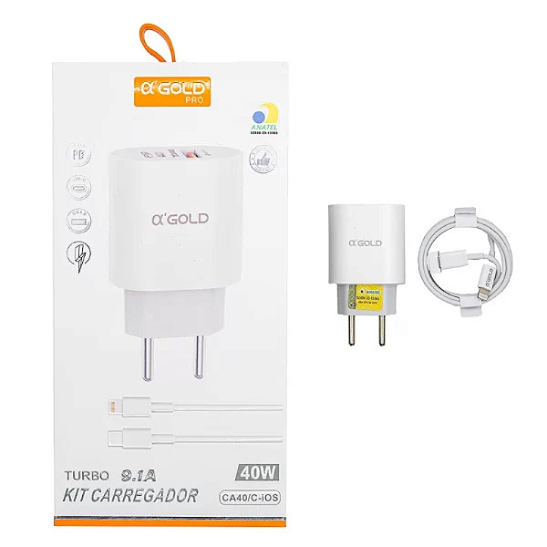 KIT CARREGADOR TURBO AGOLD 30W 9.1A CA40-2/IOS