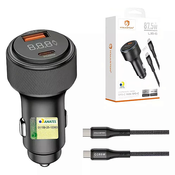 Carregador veícular + cabo 87,5W Hmaston L15-6