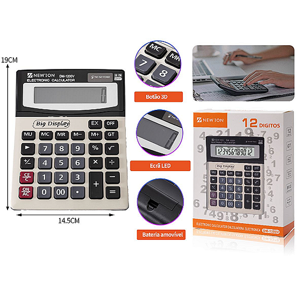 Calculadora eletronica New'ion 12 dígitos DM-1200V