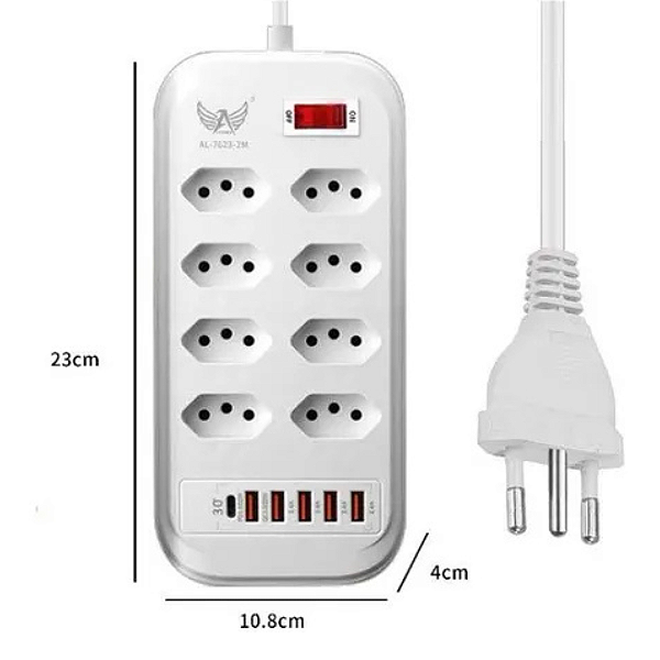 Extensão de 5m com 8 tomadas / 5 USB / 1 Tipo C Altomex  AL-7623