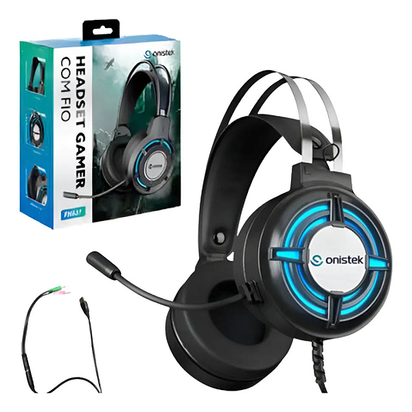 Fone de ouvido gamer RGB com fio P2 Onistek FN637