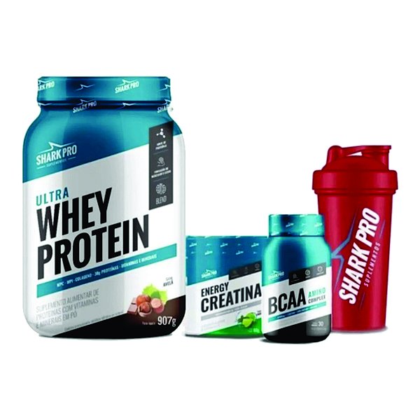 KIT SHARK (BAUNILHA) - POTE (CREATINA,WHEY,BCAA, COQUETELEIRA)