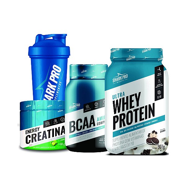 KIT SHARK (COOKIES) - POTE (CREATINA,WHEY,BCAA, COQUETELEIRA)