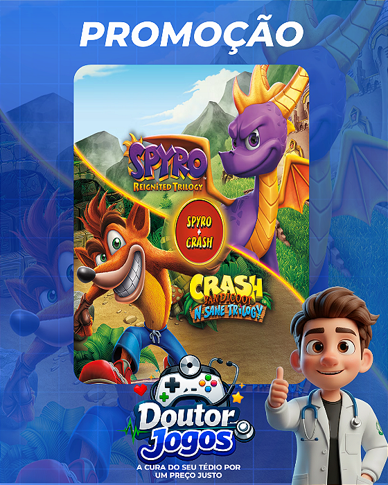 Pacote de jogo Spyro + Crash Remastered - Mídia Digital PS4/PS5