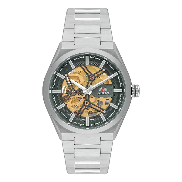 Relógio Orient Skeleton Automático Verde Dourado