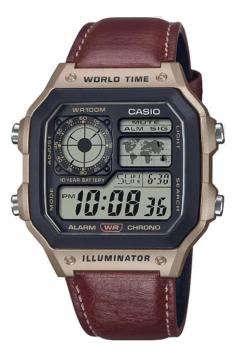 Relógio Casio AE-1200WHL Digital Preto e Marrom
