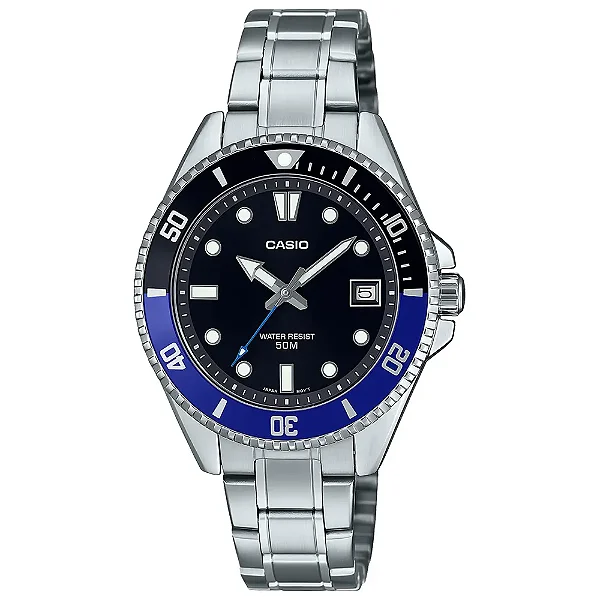 Relógio Casio Duro Prateado Azul 36mm Unissex MDV-10D