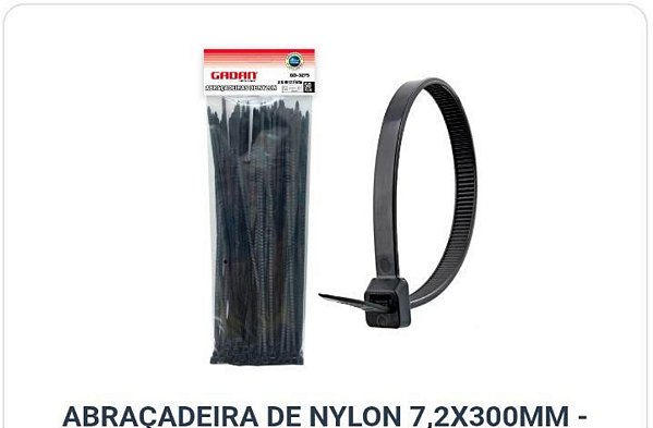 Abraçadeira de naylon 7,2 x 300 mm reforçada c/50 unid preta - Gadan