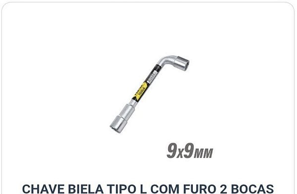 Chave Biela tipo L com furo 2 bocas 9 x 9mm