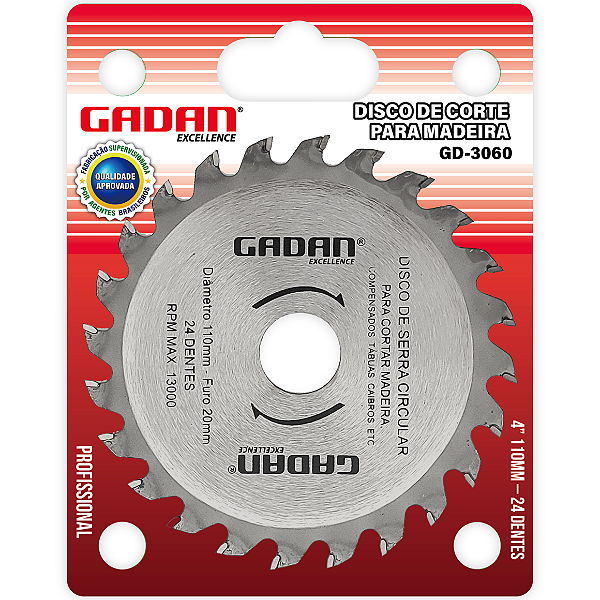 Disco de corte 4" 24 dentes para madeira - Gadan