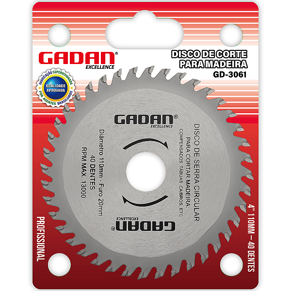 Disco de corte 4" 40 dentes para madeira - Gadan