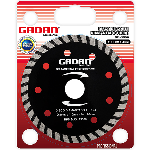 Disco de corte 4" diamantado turbo - Gadan