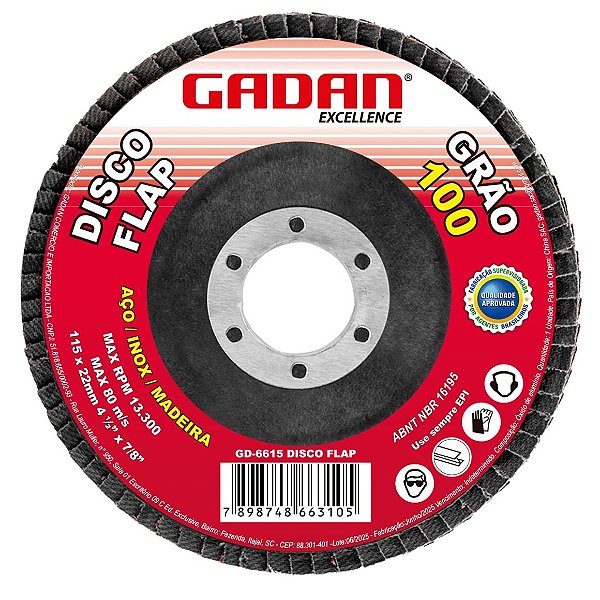 Disco flap 4-1/2" grão 100 c/100un - Gadan