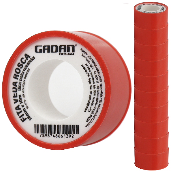 Fita veda rosca em tubo c/10 rolos de 18mm x 10m - Gadan