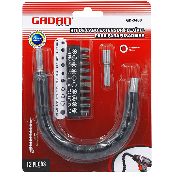 Kit cabo extensor flexivel + 11 pcs para parafusadeira - Gadan