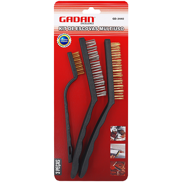Kit escova de aço manual 3 em 1 reforçado - Gadana