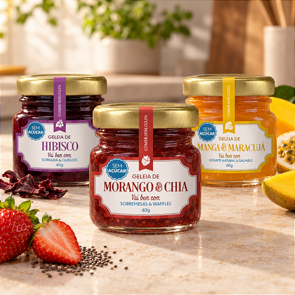 Kit Mini Geleias Zero Açúcar Confit Haus 120g – 3 Unidades de 40g
